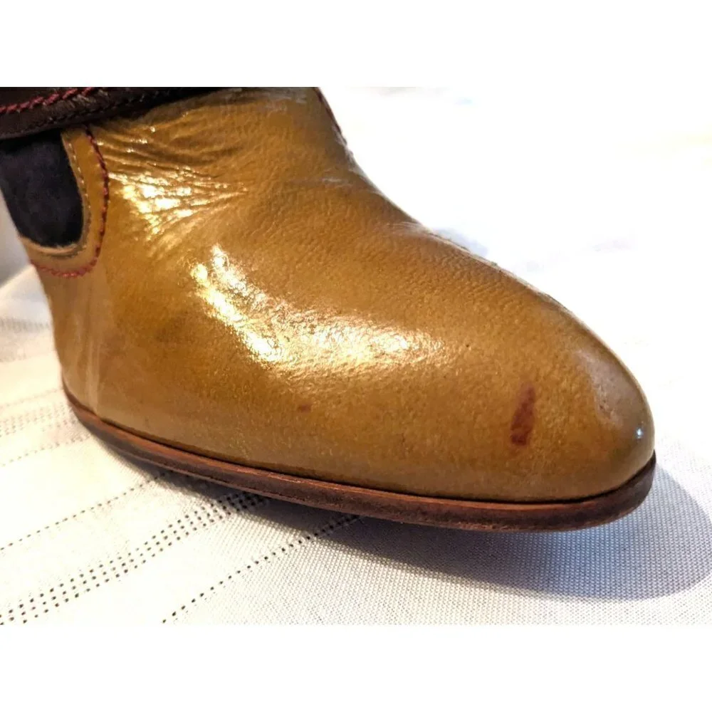 True Religion Leather Cuff Pirate Booties Tricolor Handmade Lace Suede Size 10 - Picture 7 of 8